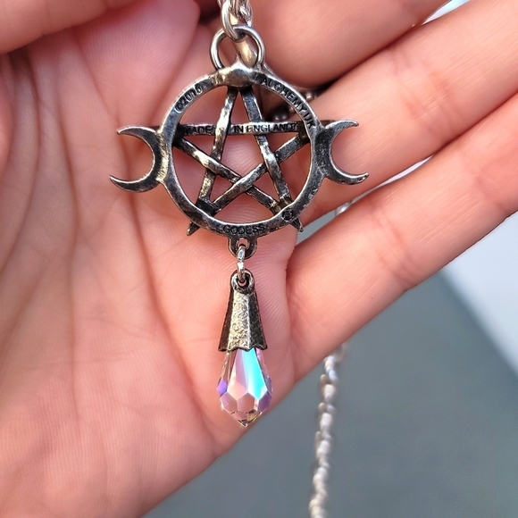 Alchemy Gothic ✦ Triple Goddess Pendant ✦ Pentagram Crystal Pewter Necklace 18" - Picture 5 of 12